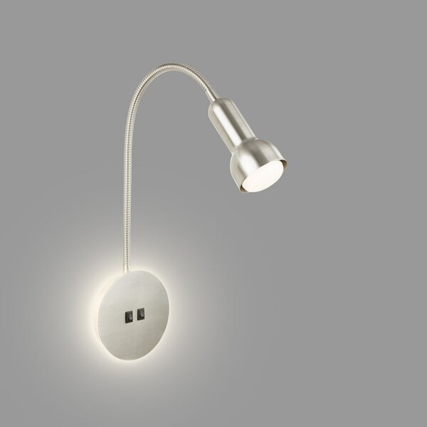 Briloner 2178012 aplică LED comutator dublu nichel mat, Gri, Camera de zi / sufragerie, Metal, Lumină de lectură