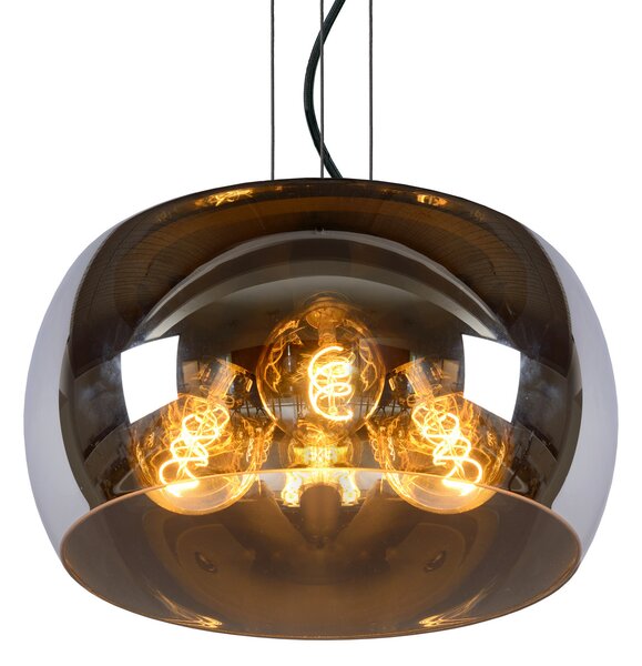Lucide Lampă suspendată Olivia abajur sticlă fum Ø 40 cm, reglabil, Negru, Camera de zi / sufragerie, Sticlă