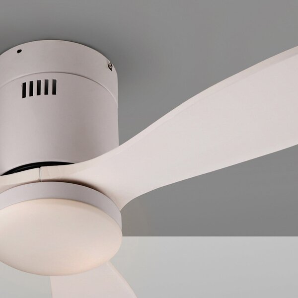 Schuller Valencia LED ventilator de tavan Siroco Mini, DC, silențios, alb, CCT, reglabil, Alb, Camera de zi / sufragerie, Lemn, Modern