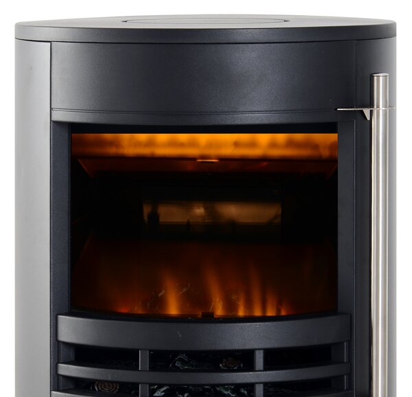 Soba Electrica de Sol semineu cu Efect de Flacara incalzitor Reglabil aparat de incalzire de 1800W, Negru, 41x41x64.5cm HOMCOM | Aosom Romania
