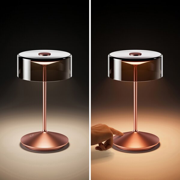 Sigor Numotion LED lampă de masă reîncărcabilă, aur roz, sticlă, IP54, dimabil, reglabil, Roz / Rosé, Camera de zi / sufragerie, Sticlă, Modern