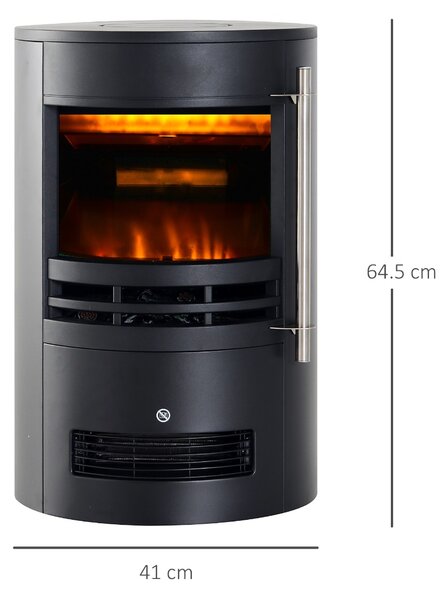 Soba Electrica de Sol semineu cu Efect de Flacara incalzitor Reglabil aparat de incalzire de 1800W, Negru, 41x41x64.5cm HOMCOM | Aosom Romania