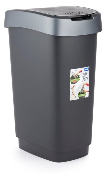 Coș de gunoi din plastic reciclat, argintiu-negru 25 l Twist - Rotho