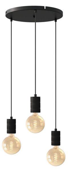Calex Retro lampă suspendată rotundă 3 bec negru, reglabil, Negru, Camera de zi / sufragerie, Metal, Modern