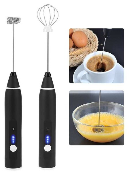 Mixer pentru lapte, 2 capete, 3 trepte de viteza, Negru