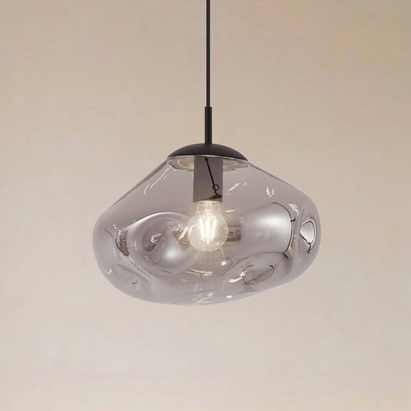 Lindby Lampă suspendată Lelia, gri fumuriu, sticlă, Ø 35 cm, reglabil, Gri, Camera de zi / sufragerie, Sticlă, Design