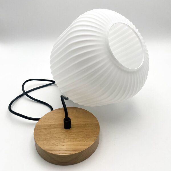 Lamkur Lampă suspendată Harmony, Ø 20 cm, sticlă opală, lemn de stejar, E27, reglabil, Alb, Camera de zi / sufragerie, Sticlă, Scandinavă