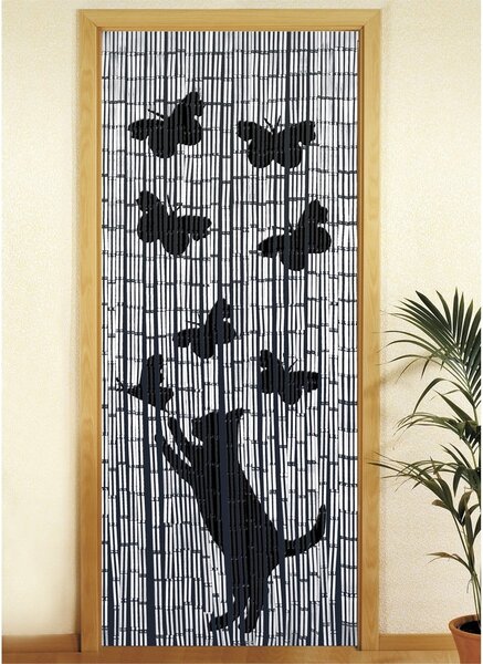 Perdea de ușă din bambus neagră/gri 200x90 cm Cat and Butterfly - Maximex