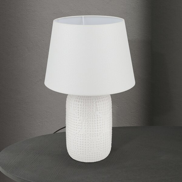 ORION Lampă de masă Coral, alb, înălțime 51 cm, ceramică/lin, Alb, Camera de zi / sufragerie, Țesătură / Textil, Modern