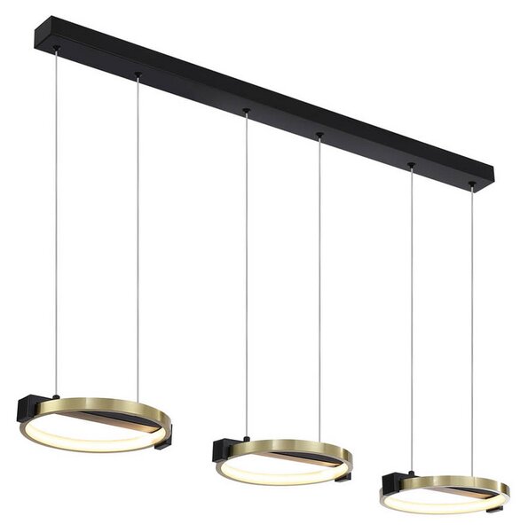 Searchlight Lampă suspendată LED Aerial, 3 becuri, alamă/negru, oțel, reglabil, Bronz / Alamă Veche, Camera de zi / sufragerie, Metal, Modern