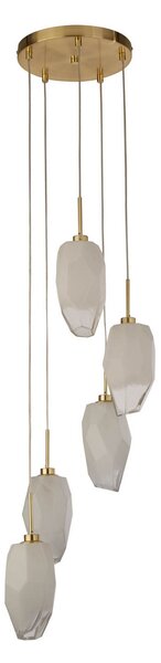 Searchlight Lampă suspendată Rocky, 5 becuri, rotundă, culoarea alamei, oțel, sticlă, reglabil, Auriu / Alamă, Camera de zi / sufragerie, Metal