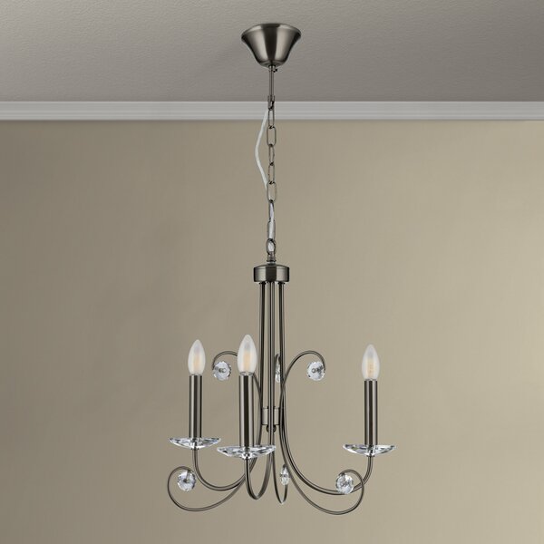 ORION Candelabru Ariane, culoare nichel, Ø 50 cm, cristal, 3 becuri., reglabil, Metalic, Camera de zi / sufragerie, Metal