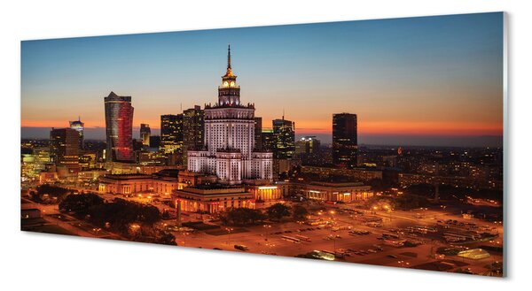 Tablouri pe sticlă panorama de noapte de zgârie-nori Varșovia
