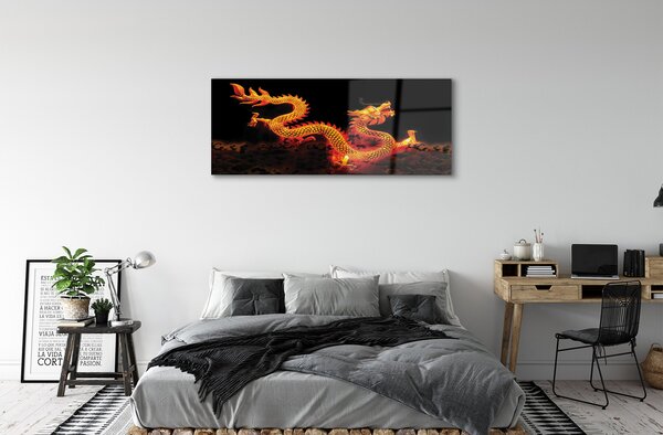 Tablouri pe sticlă dragon de aur