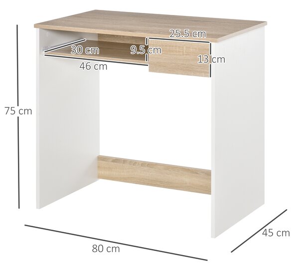HOMCOM Birou pentru Dormitor, PC din Lemn, Blat Tastatură, Design Compact, Alb și Stejar, Ideal pentru Spații Mici | Aosom Romania