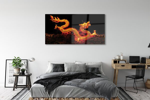 Tablouri pe sticlă dragon de aur