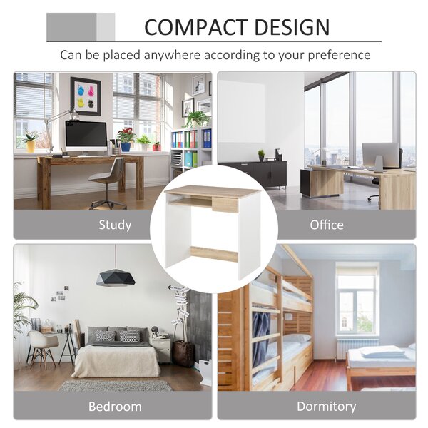 HOMCOM Birou pentru Dormitor, PC din Lemn, Blat Tastatură, Design Compact, Alb și Stejar, Ideal pentru Spații Mici | Aosom Romania