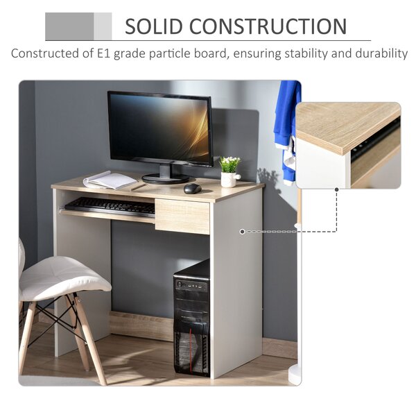 HOMCOM Birou pentru Dormitor, PC din Lemn, Blat Tastatură, Design Compact, Alb și Stejar, Ideal pentru Spații Mici | Aosom Romania