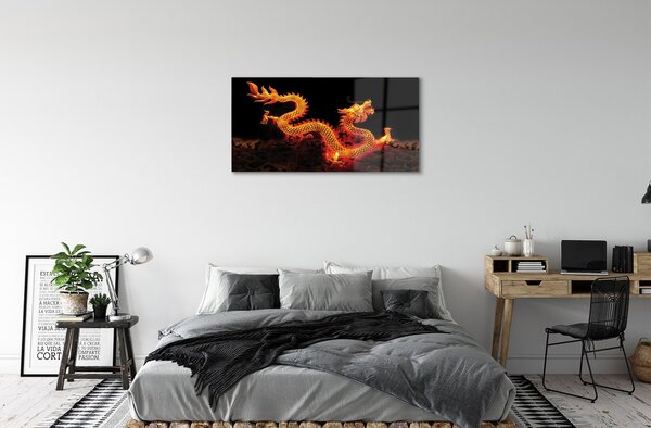 Tablouri pe sticlă dragon de aur
