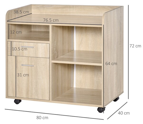 Vinsetto Suport Imprimantă Mobil, Mobilă Birou Multifuncțională, 4 Roți, Stejar, 80x40x72cm | Aosom Romania