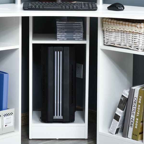 HOMCOM Birou Unghiular cu 3 Secțiuni, Spațiu de Lucru pentru Acasă sau Birou, Raft pentru Monitor, Lemn, Alb, Design Modern | Aosom Romania