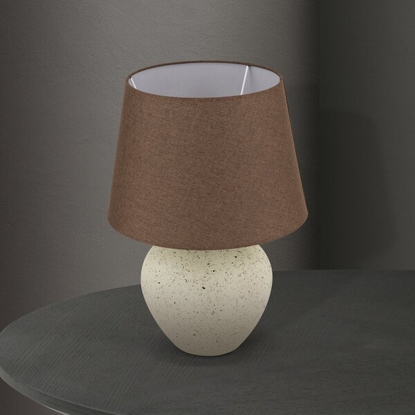 ORION Lampă de masă Masai, crem/maro, înălțime 46,5 cm, ceramică/lin, Bej, Camera de zi / sufragerie, Ceramică