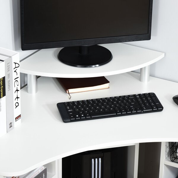 HOMCOM Birou Unghiular cu 3 Secțiuni, Spațiu de Lucru pentru Acasă sau Birou, Raft pentru Monitor, Lemn, Alb, Design Modern | Aosom Romania