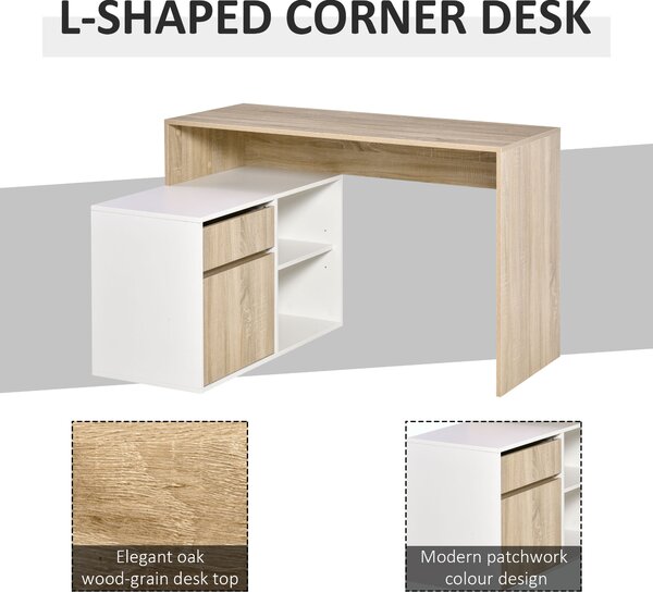 Birou unghiular din lemn cu un sertar, un dulapior si doua rafturi deschise, din PAL 120x92x75.5cm HOMCOM | Aosom Romania