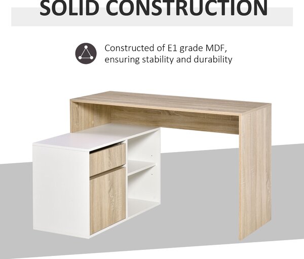 Birou unghiular din lemn cu un sertar, un dulapior si doua rafturi deschise, din PAL 120x92x75.5cm HOMCOM | Aosom Romania