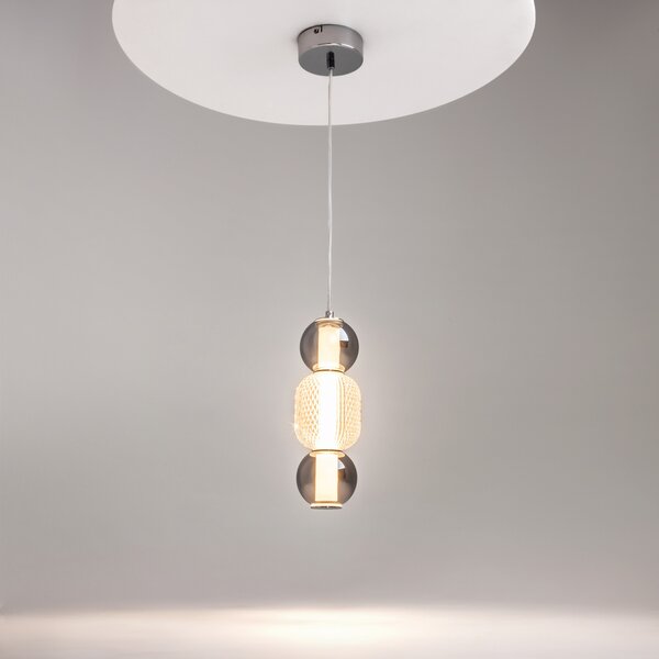 Maytoni Lampă suspendată LED Picătură, cromată, Ø 12 cm, sticlă, Gri, Camera de zi / sufragerie, Sticlă, Modern