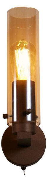 Searchlight Aplică de perete Suedia II, 1 bec, oțel, sticlă, E27, reglabil, Maro / Rugină, Camera de zi / sufragerie, Sticlă