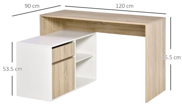 Birou unghiular din lemn cu un sertar, un dulapior si doua rafturi deschise, din PAL 120x92x75.5cm HOMCOM | Aosom Romania