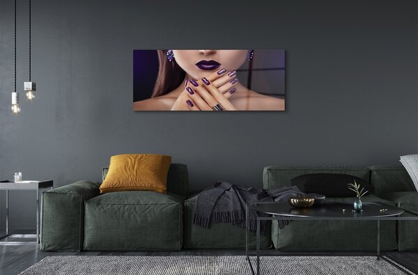 Tablouri pe sticlă mâini de sex feminin buzele violet