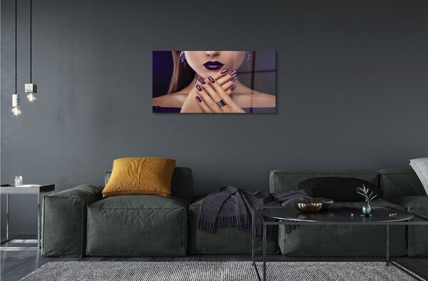 Tablouri pe sticlă mâini de sex feminin buzele violet