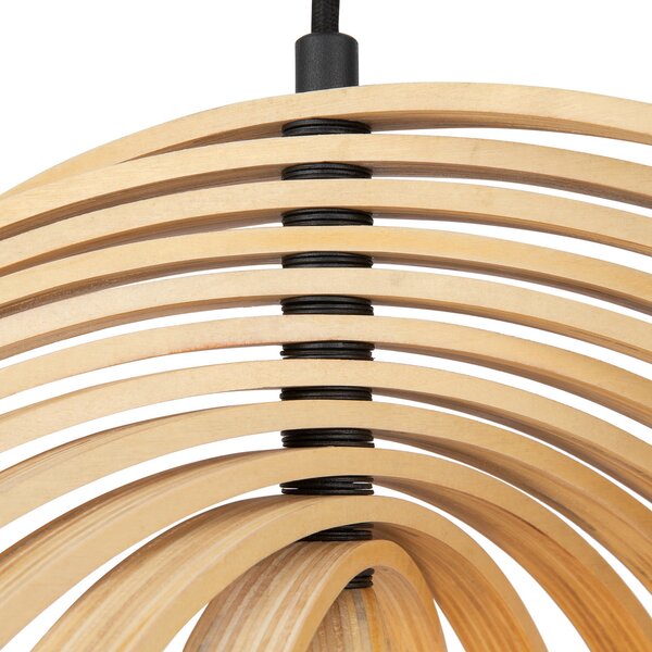 Maytoni Lampă suspendată Roots, formă sferică, Ø 50 cm, lemn/negru, reglabil, Lemn, Camera de zi / sufragerie, Lemn