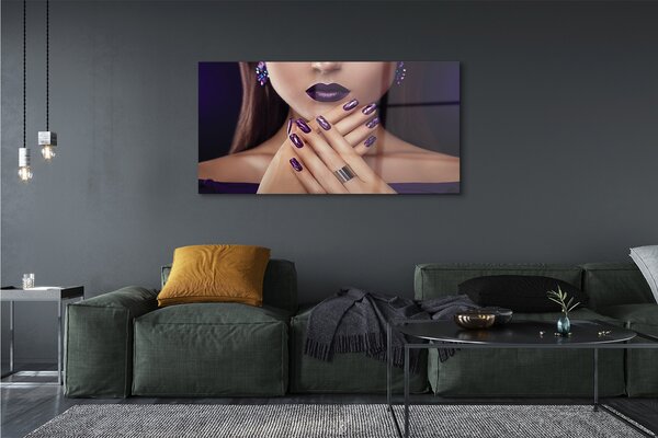 Tablouri pe sticlă mâini de sex feminin buzele violet