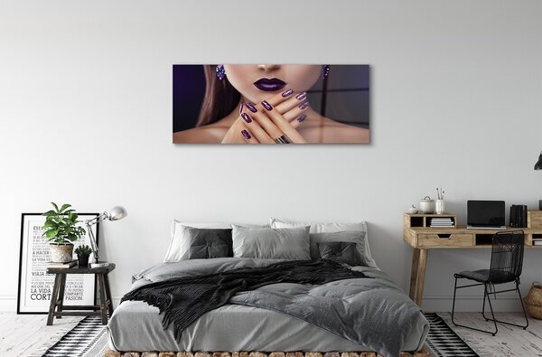 Tablouri pe sticlă mâini de sex feminin buzele violet