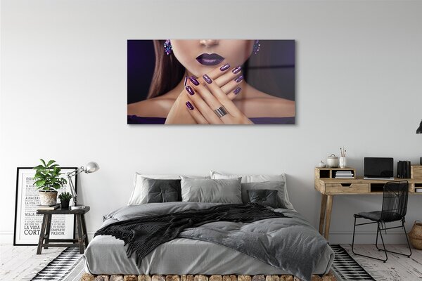 Tablouri pe sticlă mâini de sex feminin buzele violet