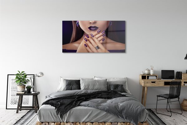 Tablouri pe sticlă mâini de sex feminin buzele violet