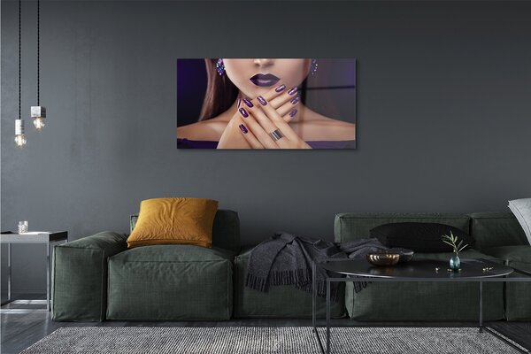 Tablouri pe sticlă mâini de sex feminin buzele violet