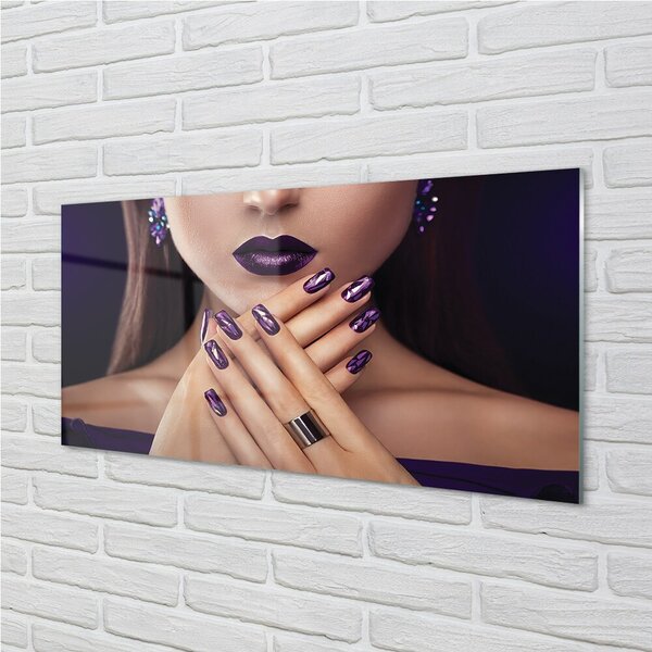 Tablouri pe sticlă mâini de sex feminin buzele violet