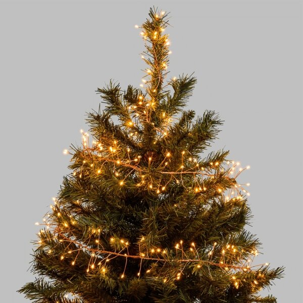 Aigostar - Ghirlandă luminoasă de exterior pentru Crăciun, 300 LED/8 funcții, 3x AA, 9,3 m, IP44, alb cald