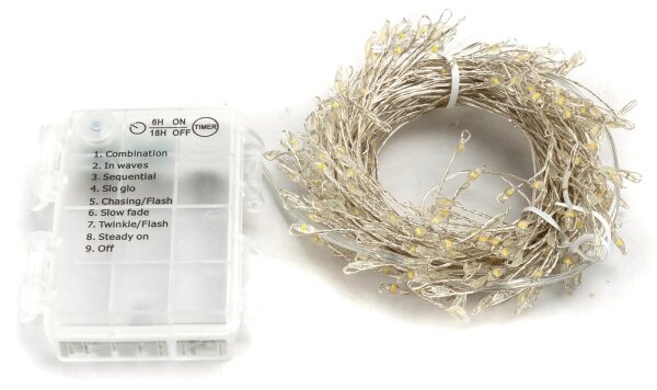 Aigostar - Ghirlandă luminoasă de exterior pentru Crăciun, 300 LED/8 funcții, 3x AA, 9,3 m, IP44, alb cald