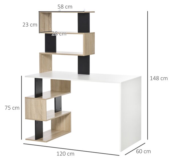 HOMCOM Birou cu Bibliotecă, Spațiu de Lucru Multifuncțional, Suport Computer din Lemn, Multicolor, 120x60x148cm | Aosom Romania