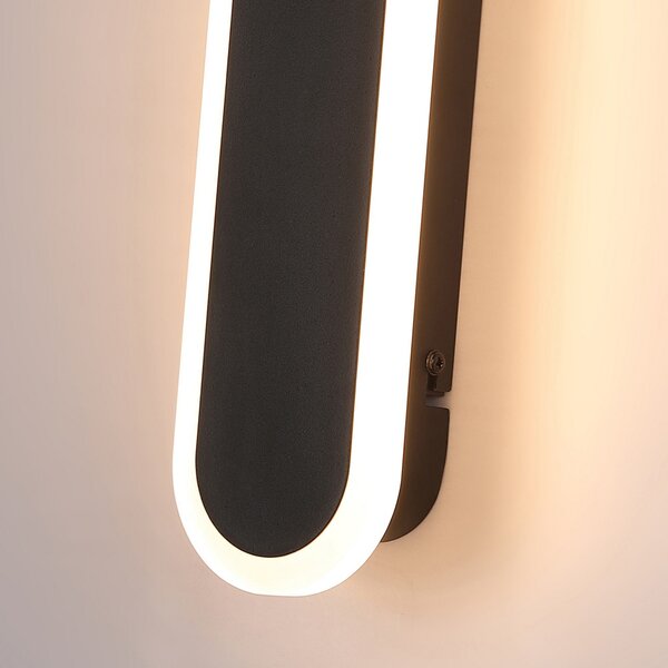 Searchlight Lampă de perete exterioară cu LED Bordo Oval, înălțime 30 cm, negru, aluminiu, Negru, Aluminiu, Modern