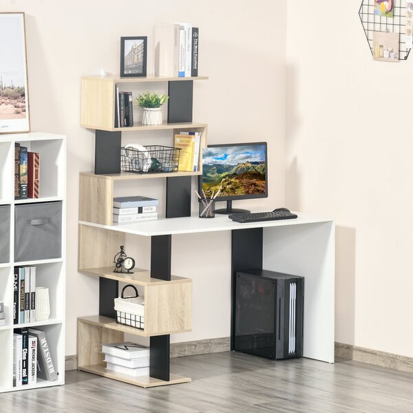HOMCOM Birou cu Bibliotecă, Spațiu de Lucru Multifuncțional, Suport Computer din Lemn, Multicolor, 120x60x148cm | Aosom Romania