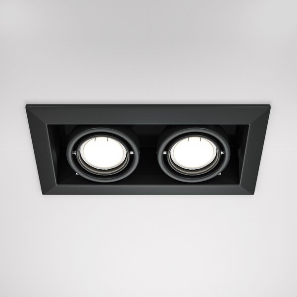 Maytoni lumină metalică încastrată, negru, 25 x 13 cm, 2 becuri, reglabil, Negru, Camera de zi / sufragerie, Metal, Modern, Plafon încastrat