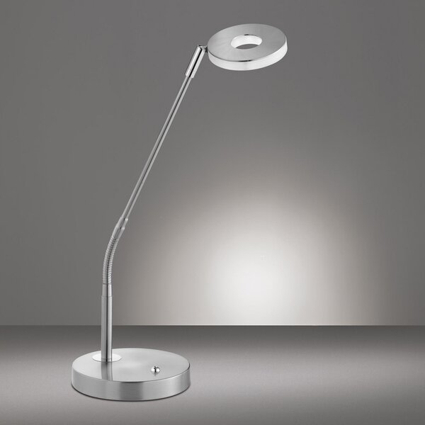FISCHER & HONSEL Lampă de masă LED Dent, nichel/cromo, 60 cm, metal, CCT 1 bec., reglabil, Gri, Camera de zi / sufragerie, Metal, Modern