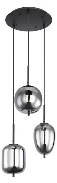 Globo Lampă suspendată Blacky, negru/gri fumuriu, Ø 46 cm, sticlă, 3 becuri., reglabil, Gri, Camera de zi / sufragerie, Sticlă