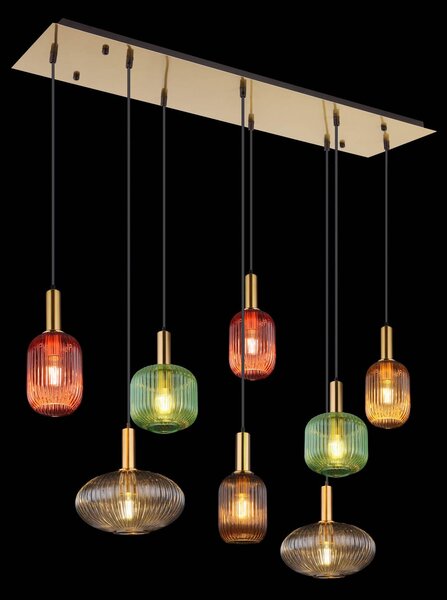 Globo Lampă suspendată Normy, lungime 125 cm, colorată, sticlă, 8 becuri., reglabil, Multicolor, Camera de zi / sufragerie, Sticlă